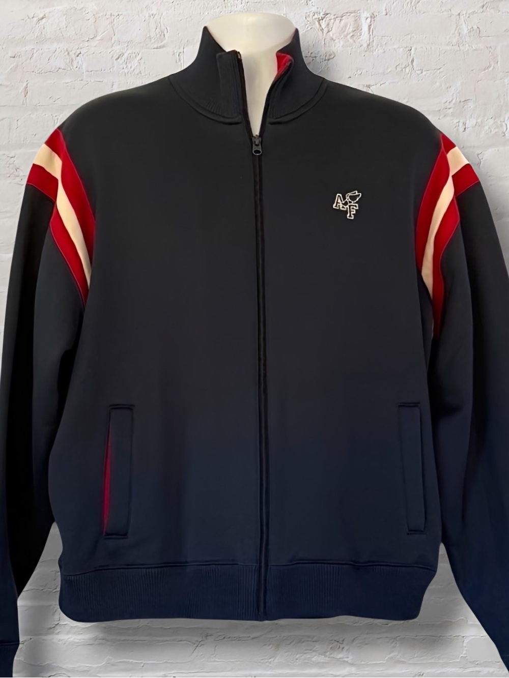 Vintage Abercrombie & Fitch Full Zip Jacket XL Red Stripe Track Style Navy - Picture 3 of 9